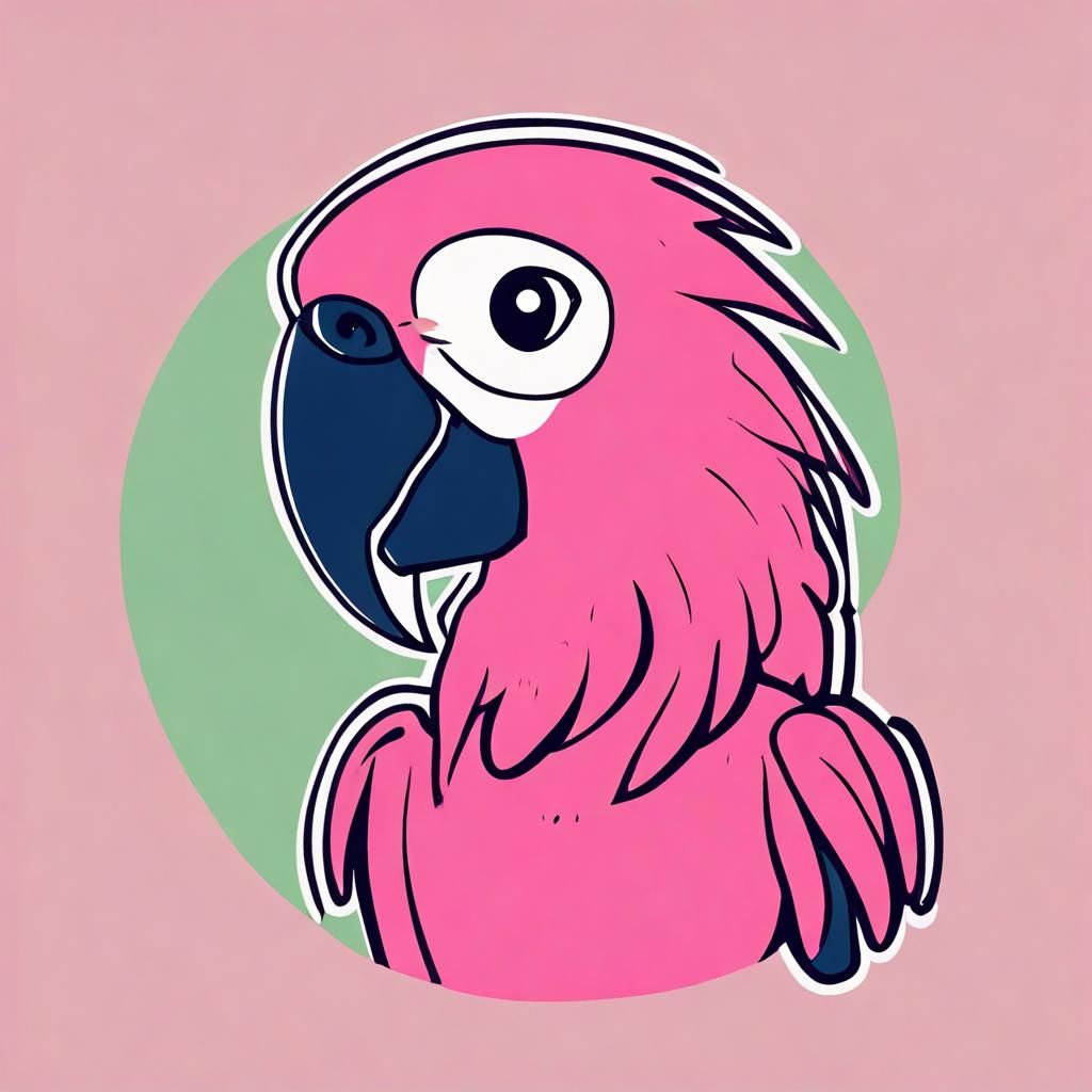Minimalist Pink Parrot Logo in Gouache Style
