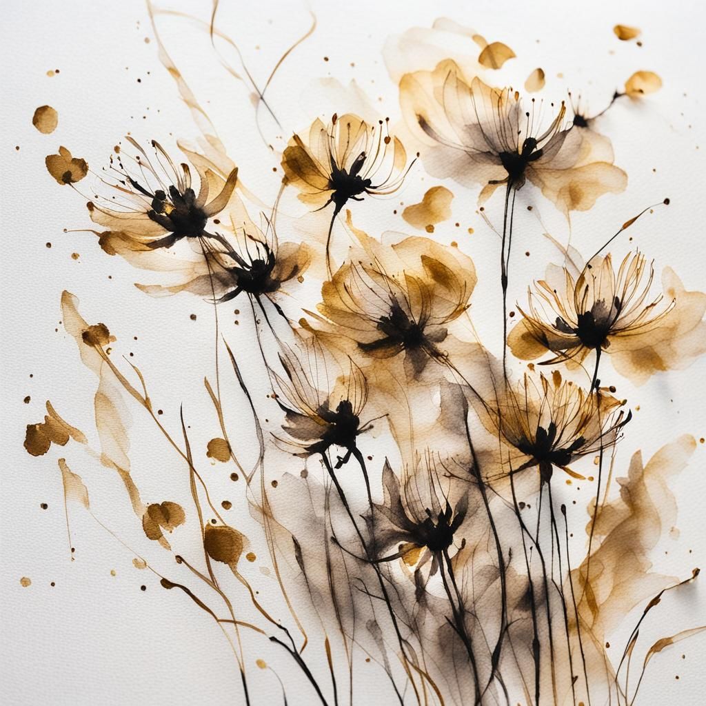 Expressive Botanical Ink Drawing with Dried Flowers