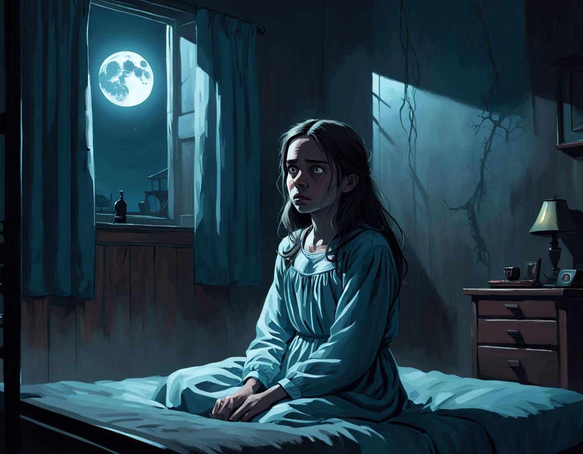 Young Girl Sees Sinister Creature in Darkened Bedroom