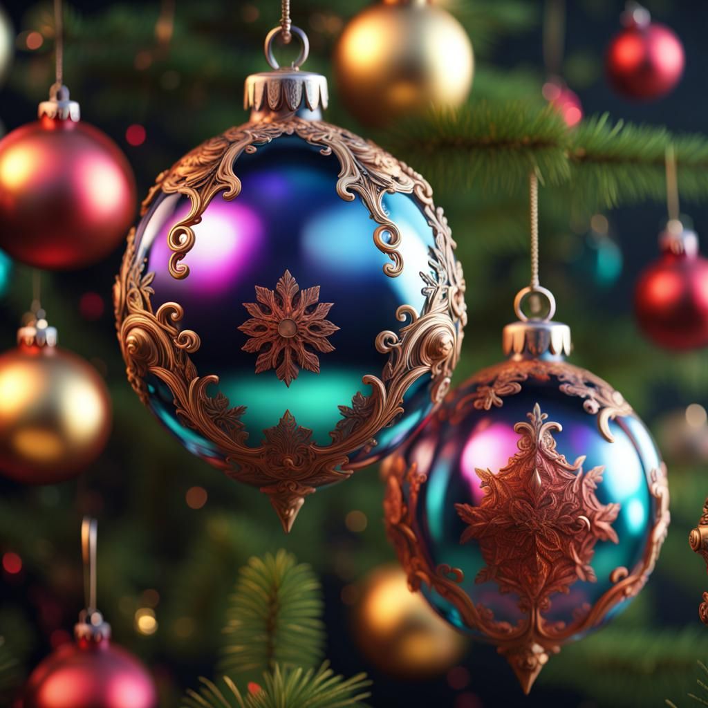 Antique Glass Christmas Ornaments in Detailed Painting Style