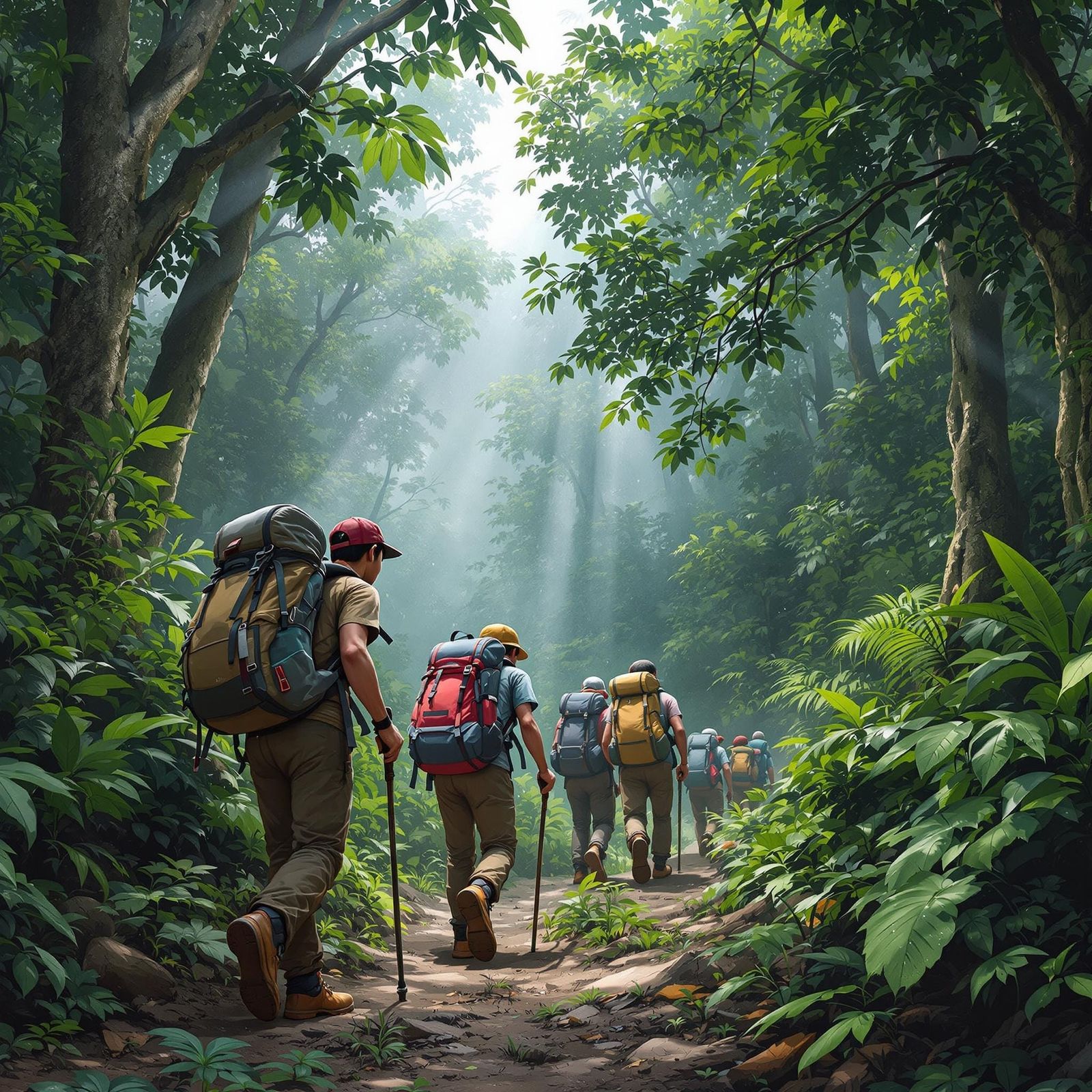 Tropical Forest Trek in Vibrant Hues
