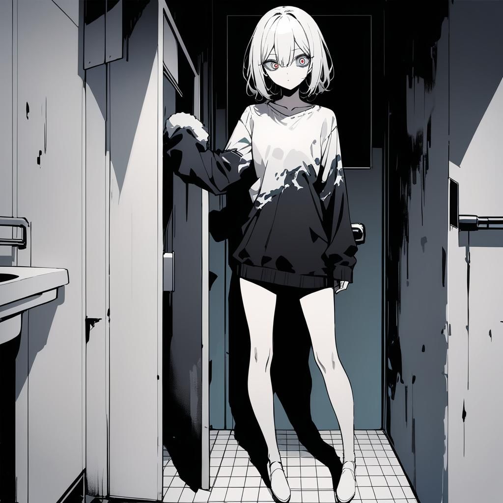 Eerie Black and White Portrait of a Pale Teenage Girl