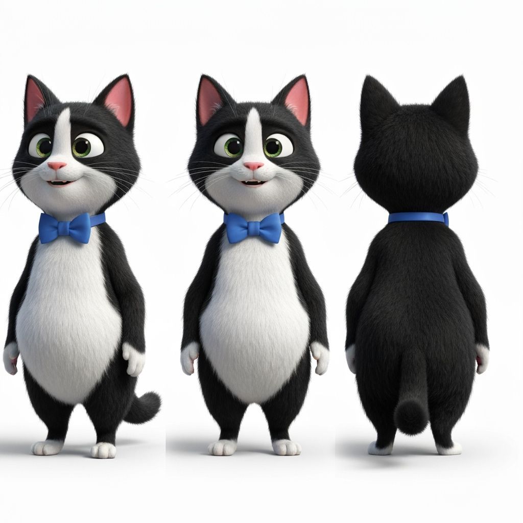 Pixar-Style Anthropomorphic Cat with Bow Tie