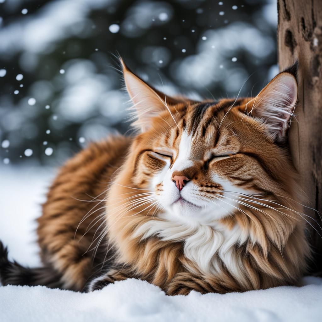 Cat Nap: A Peaceful Sleep in Winter Snow