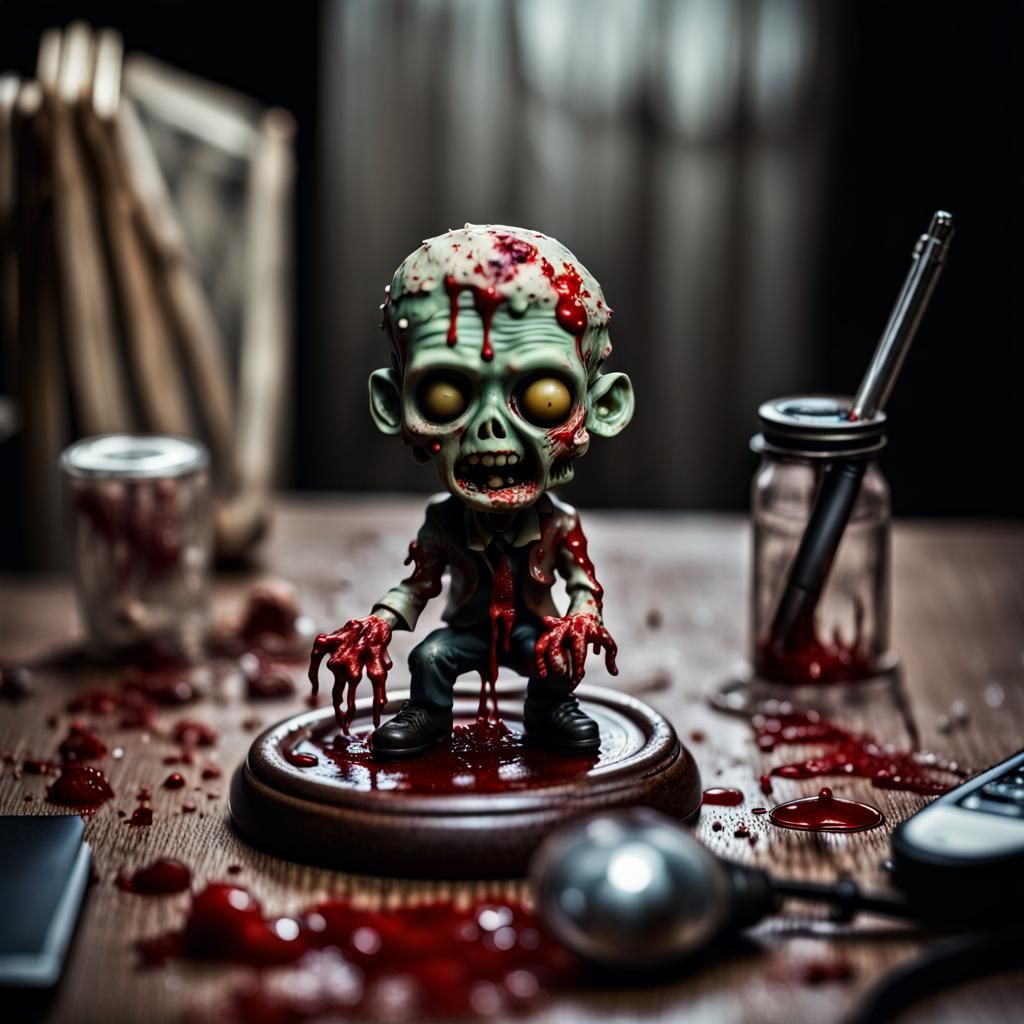 Zombie Bobblehead Figurine on Cobweb-Covered Desk