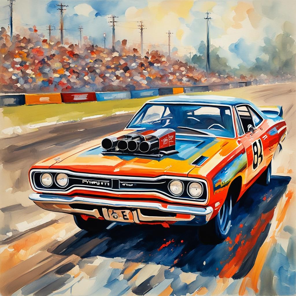 Plymouth Roadrunner Race Car in Gouache Style