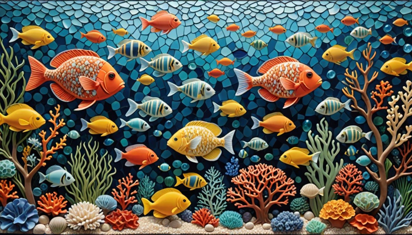 Vibrant Marine Life Mosaic of Coral Reefs and Fish