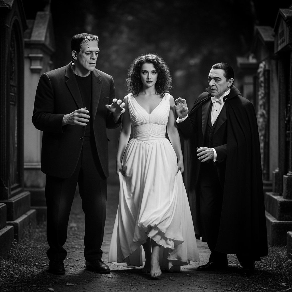 Classic Monsters Terrorize Bride in Noir Photography