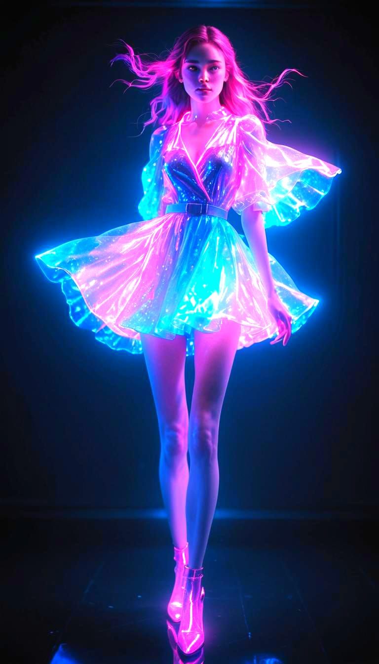 Blue and Pink Light X-Ray Girl: Realistic Stock Photo