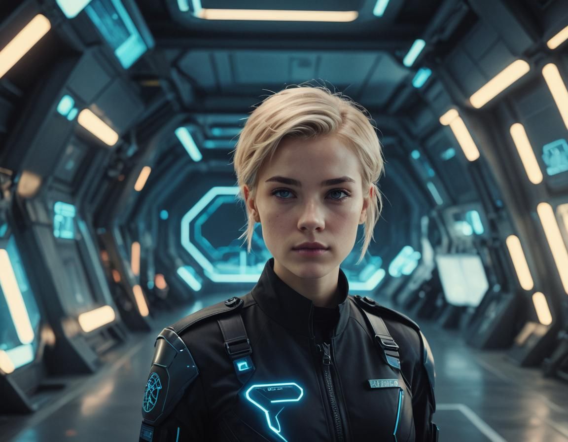 Young Woman in Futuristic Military Suit: 3D Anime Art