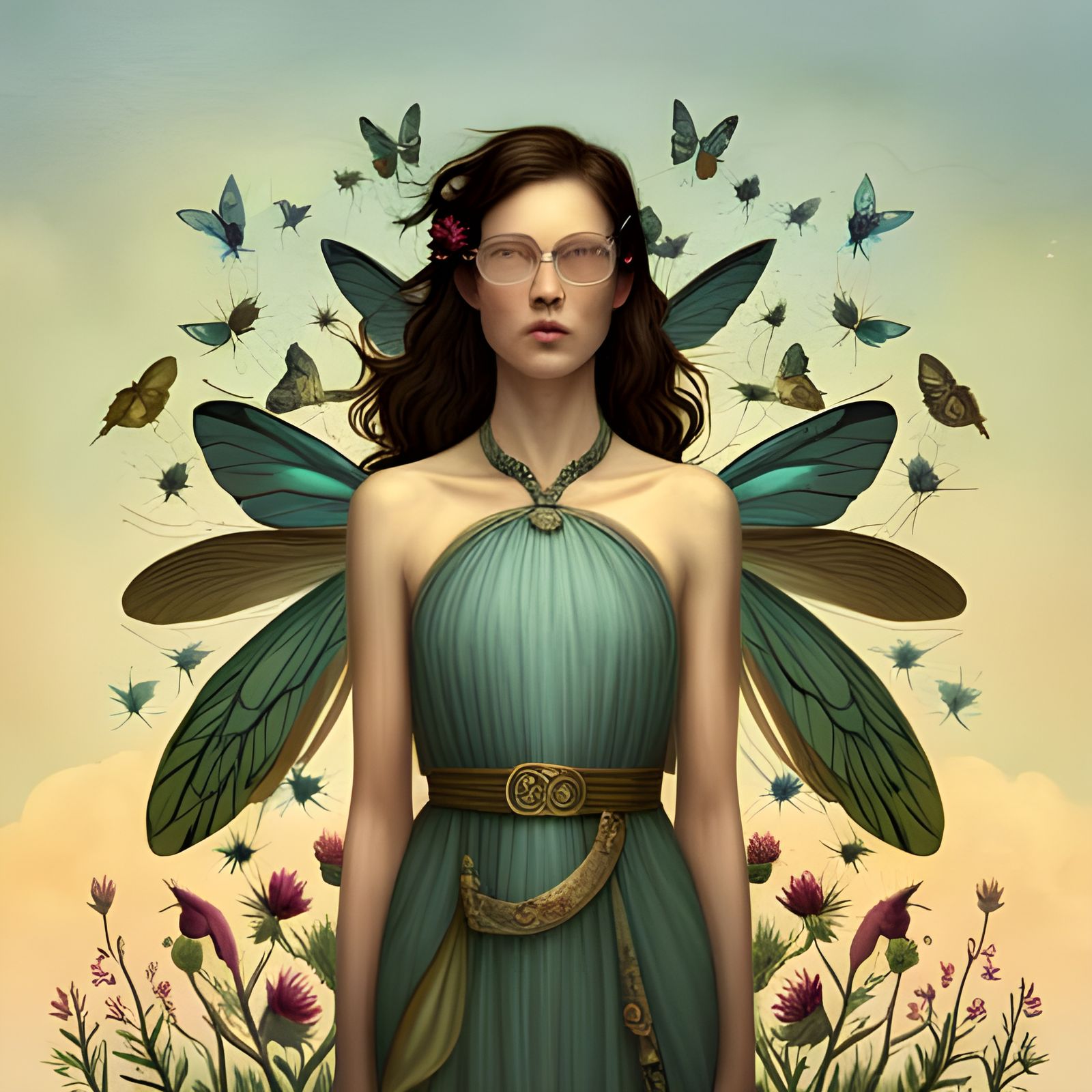 Robin Surrounded by Iridescent Insect Wings in 3D