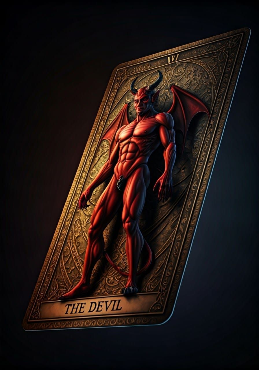 Intricate 3D Tarot Card: The Devil Stepping Out