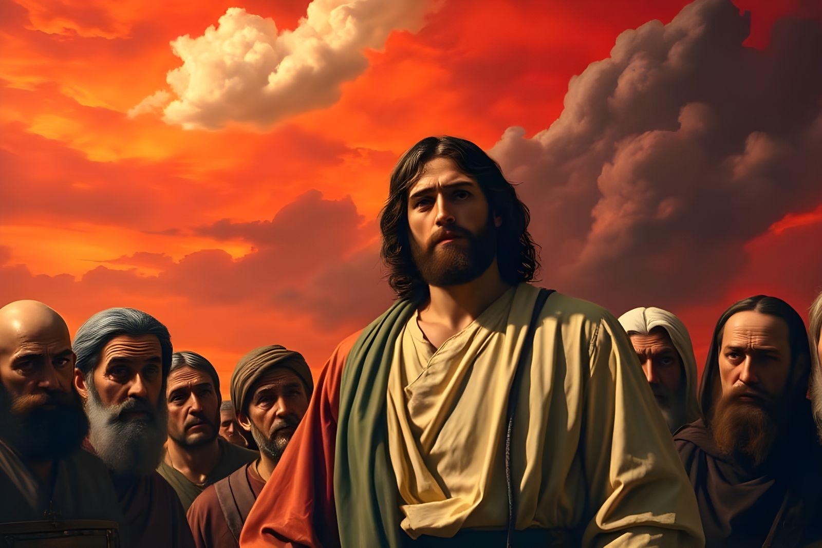 Red Sky at Dusk in a Stormy Landscape