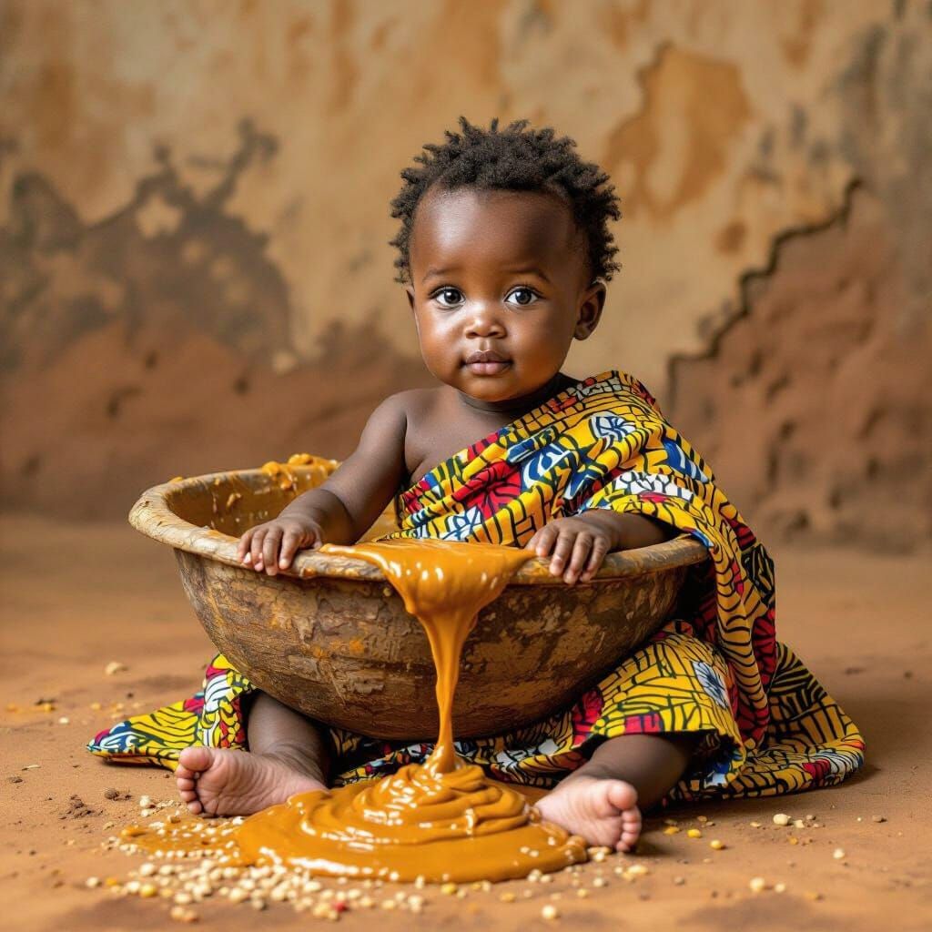 Togolese Baby with Peanut Paste: Whimsical African Art