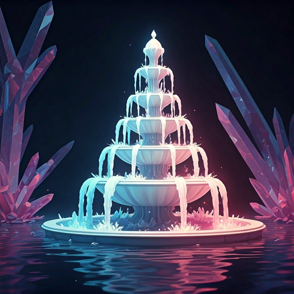 Luminous Crystal Fountain with Galaxy Liquid, Anime Style