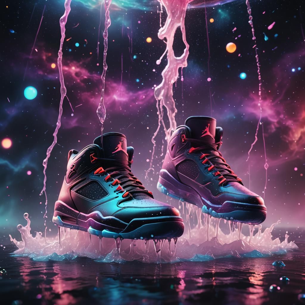 Air Jordans Float in Neon-Lit Deep Space Scene