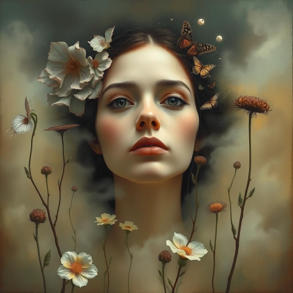 Mystical Woman Portrait in Surrealist Style