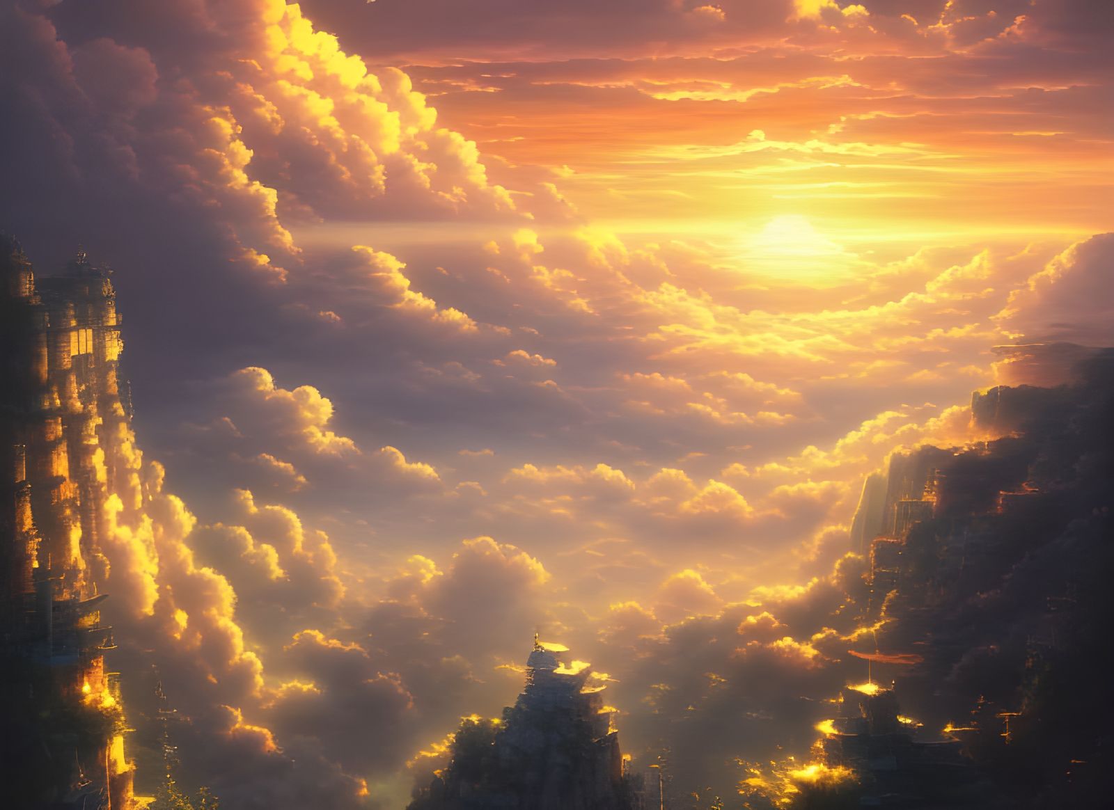 Epic Sunset Over Mountain Temple in God Rays