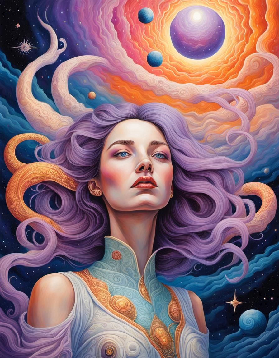 Lovecraftian Portrait of Woman in Space: Surreal Art