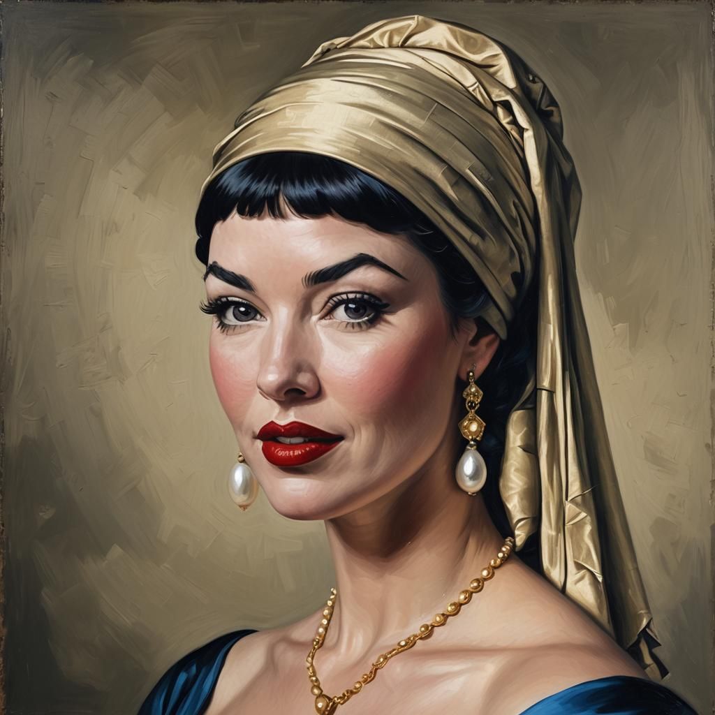 Bettie Page in the Style of Dutch Romanticism Oil Portrait