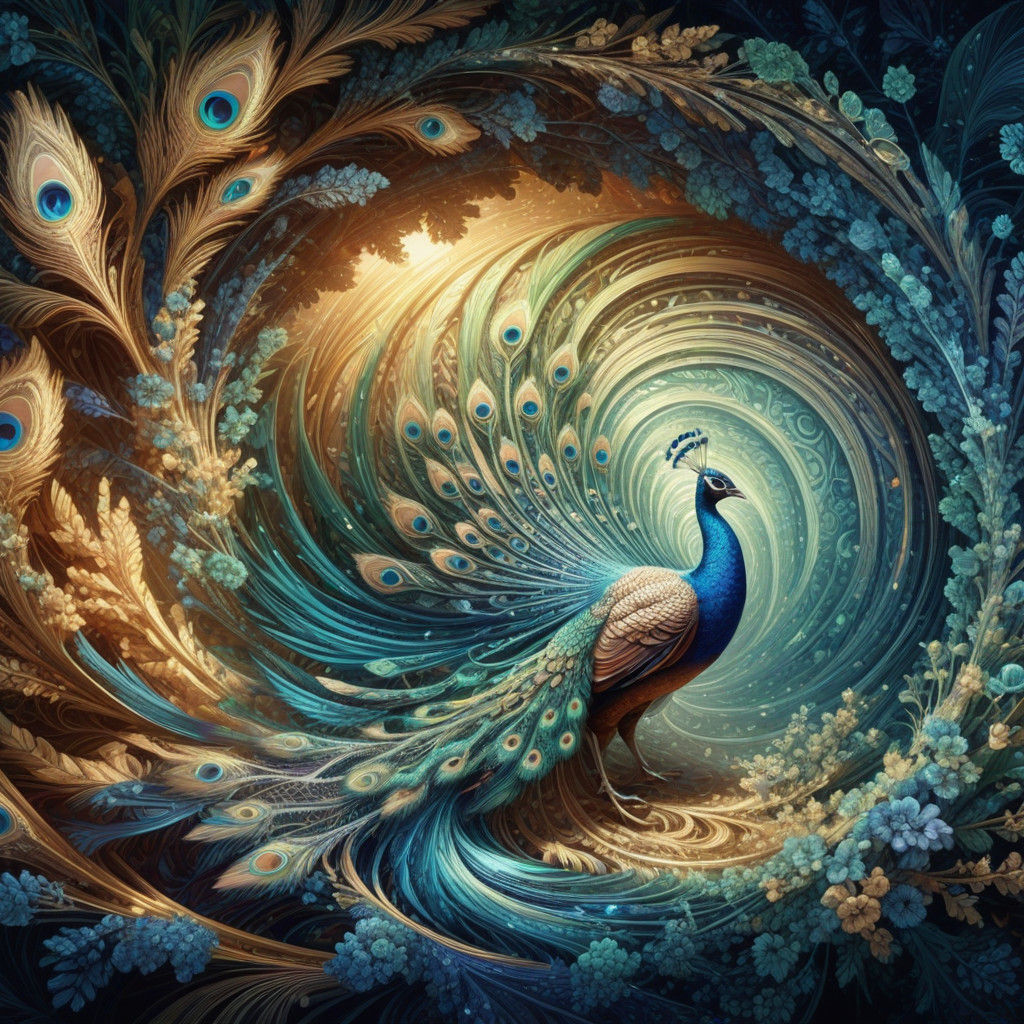 Vibrant Iridescent Fractal Peacock Dance