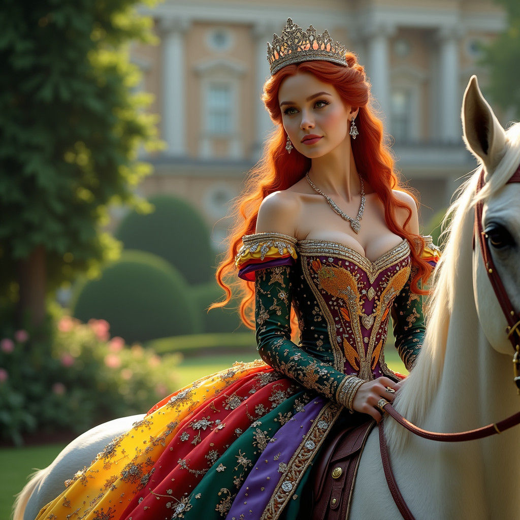 Renaissance Princess on Horse in Buckingham Gardens