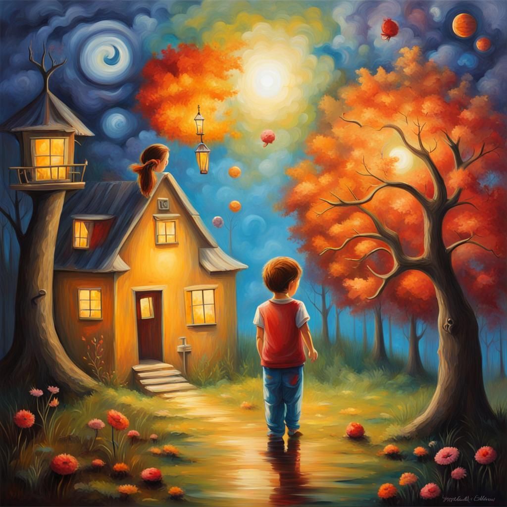 Floating Island: Surreal Oil Painting for Children