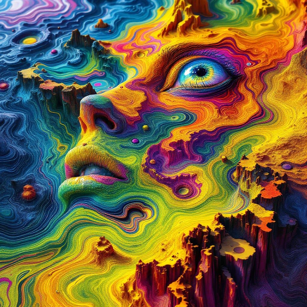 Prismatic Topographical Face in Surrealist Style
