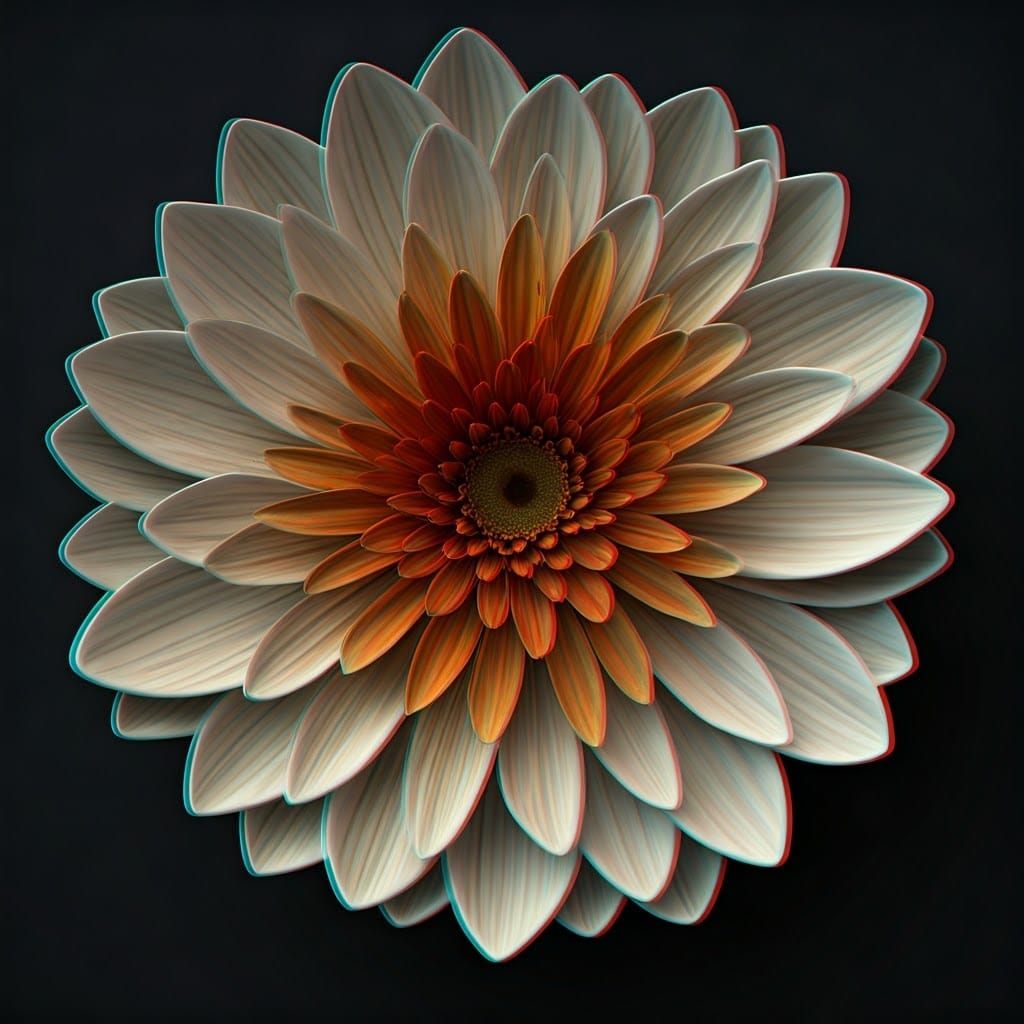 Ukiyo-e Floral Plate with 3D Anaglyph Effect