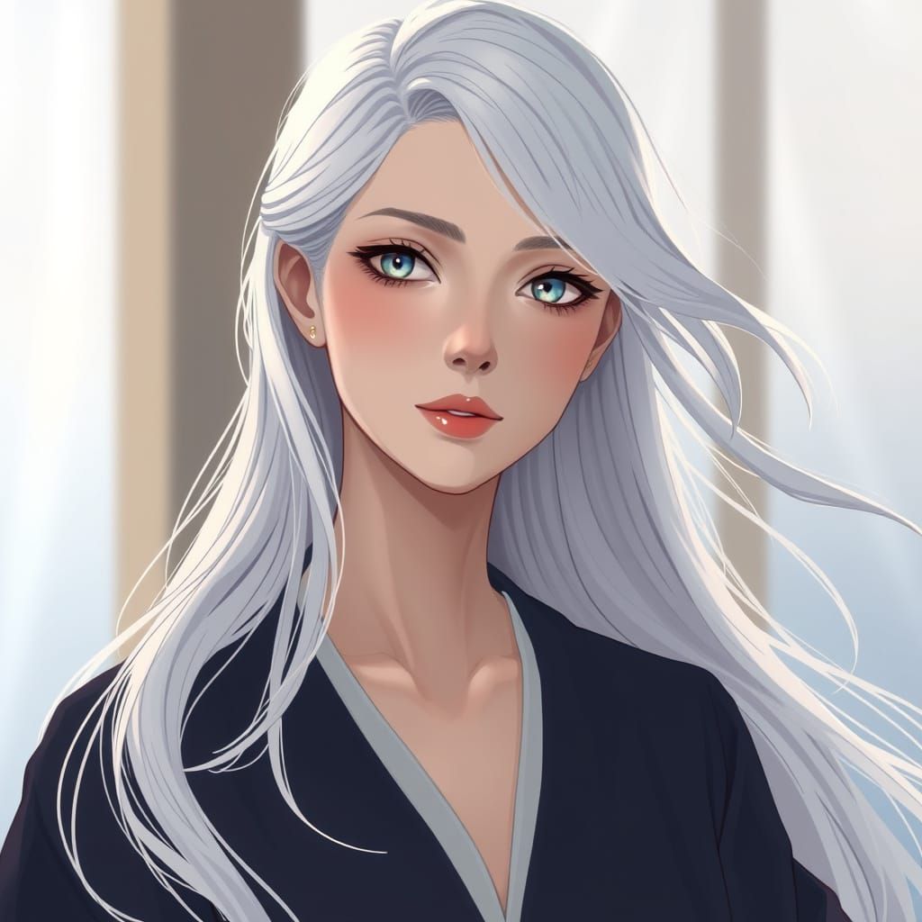 Elegant Middle-Aged Woman in Realistic Anime Style
