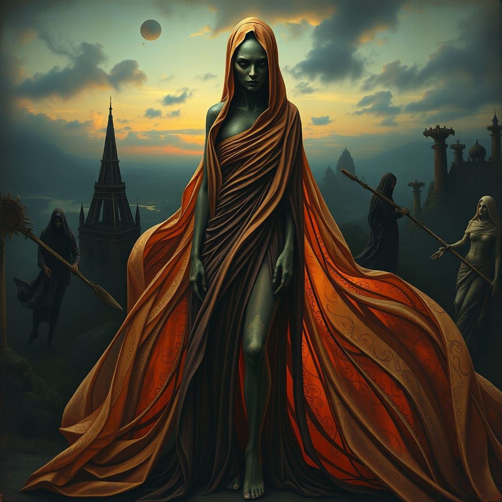 Surreal Dreamscape: Abstract Human Form in Ornate Robes