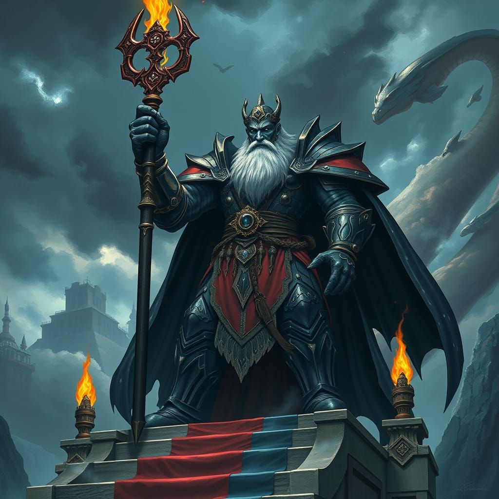 Imperial Ascends Ruby Throne in Dystopian Art Style