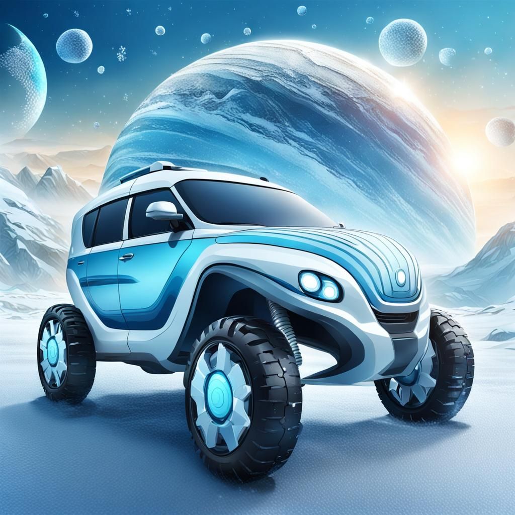 Elegant Wheeled Vehicle on Ice Planet