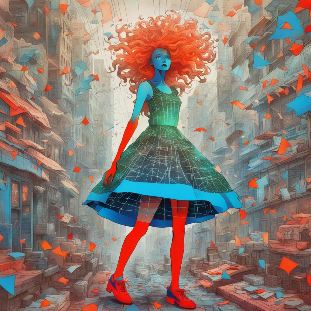 Cyberpunk Dancer in Multi-Layered Papercut Style