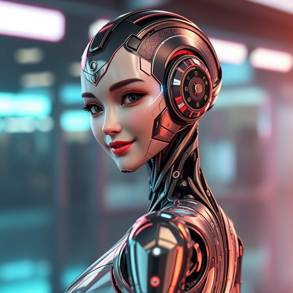 Futuristic Robot Girl in Neon Lights