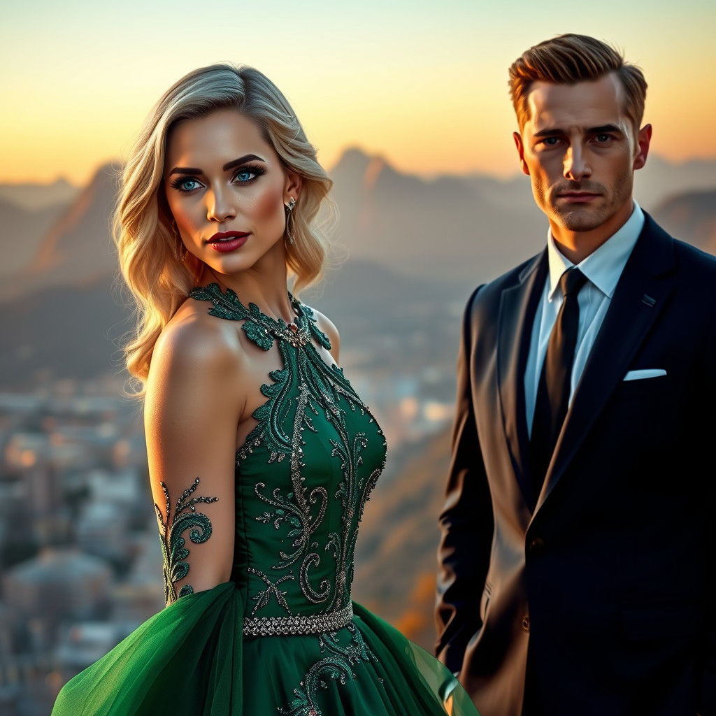 Elegant Couple in Twilight: Matte Painting Concept Art