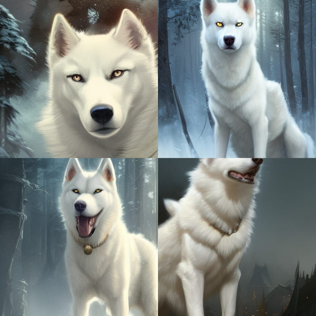 Hyperdetailed White Husky in Dark Fantasy Style