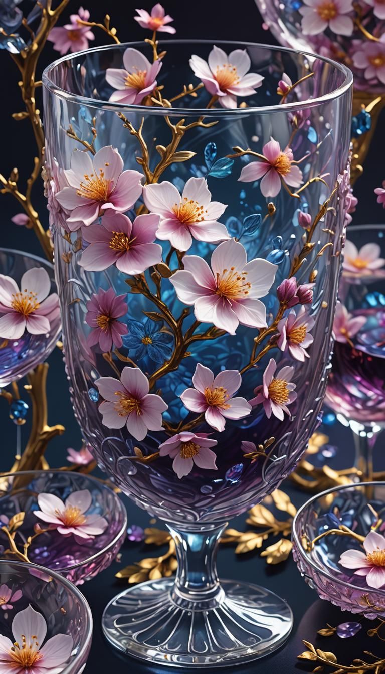 Sakura Crystal Wine Glass in Vivid Oil Painting