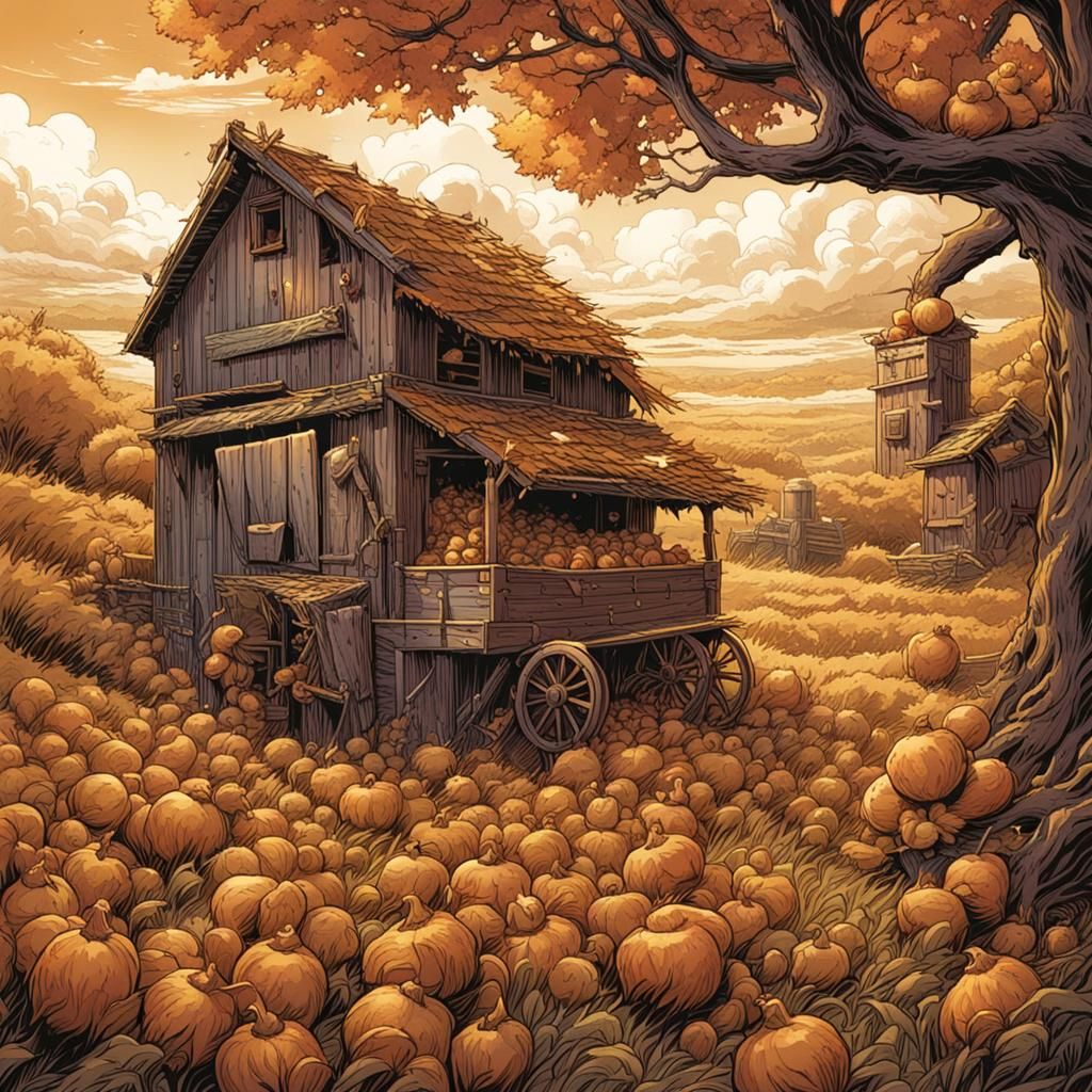 Squirrel's Harvest in Comic Book Art Style