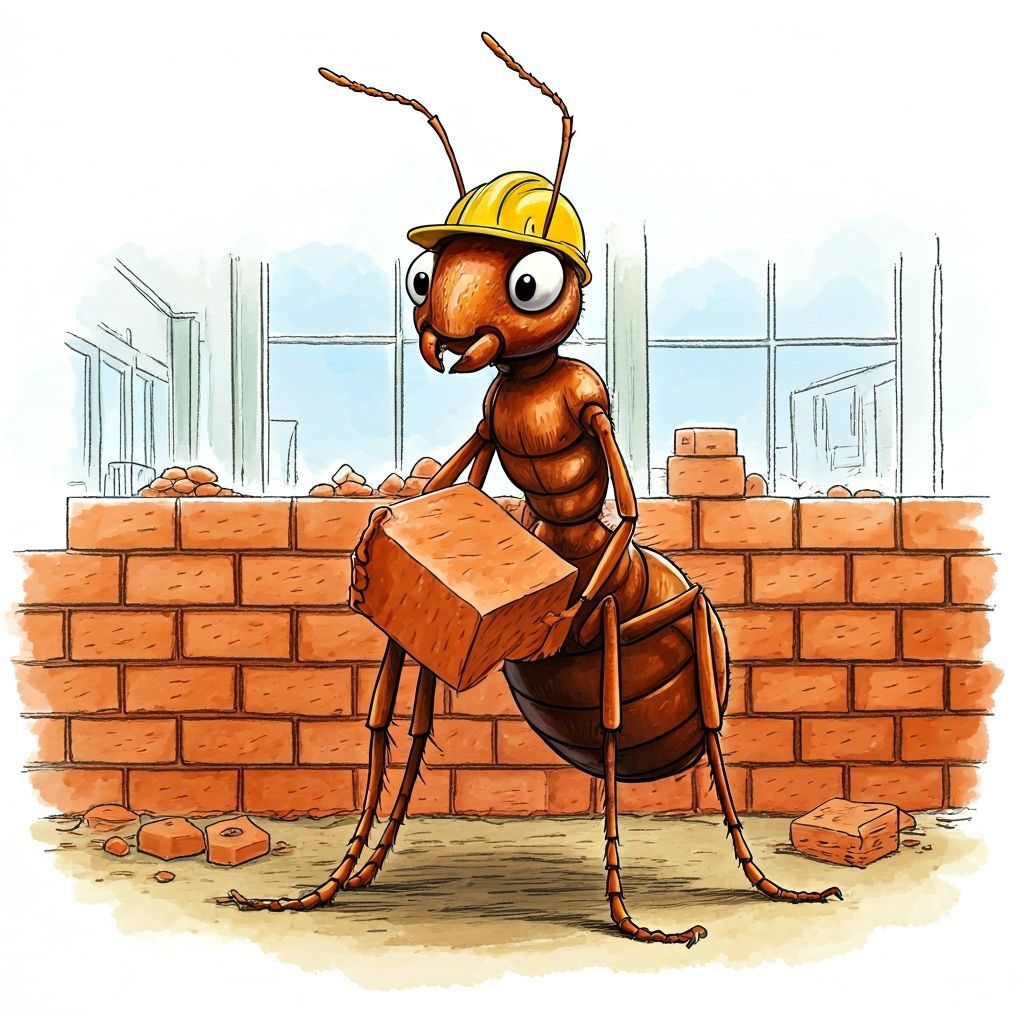 Ant Construction Worker Builds a Brick Wall
