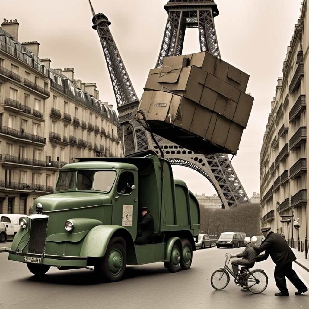 Eiffel Tower on Wheels: A Surreal Scene