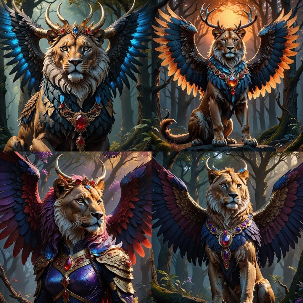 Majestic Queen Skyrunner Lioness in Regal Fantasy Attire