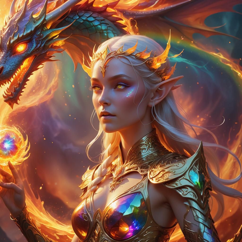 Elven Dragon Princess in a Bioluminescent Vortex