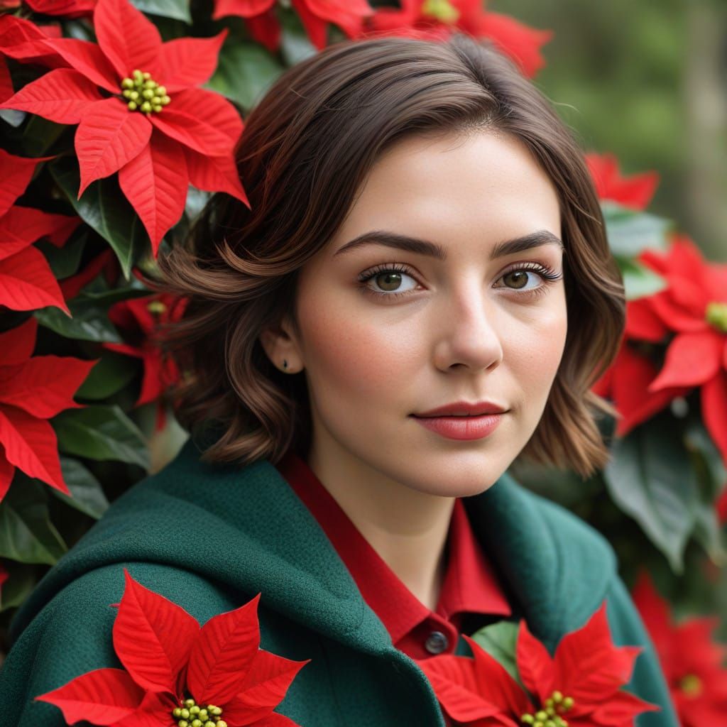 Cheerful Holiday Model in Festive Green and Red