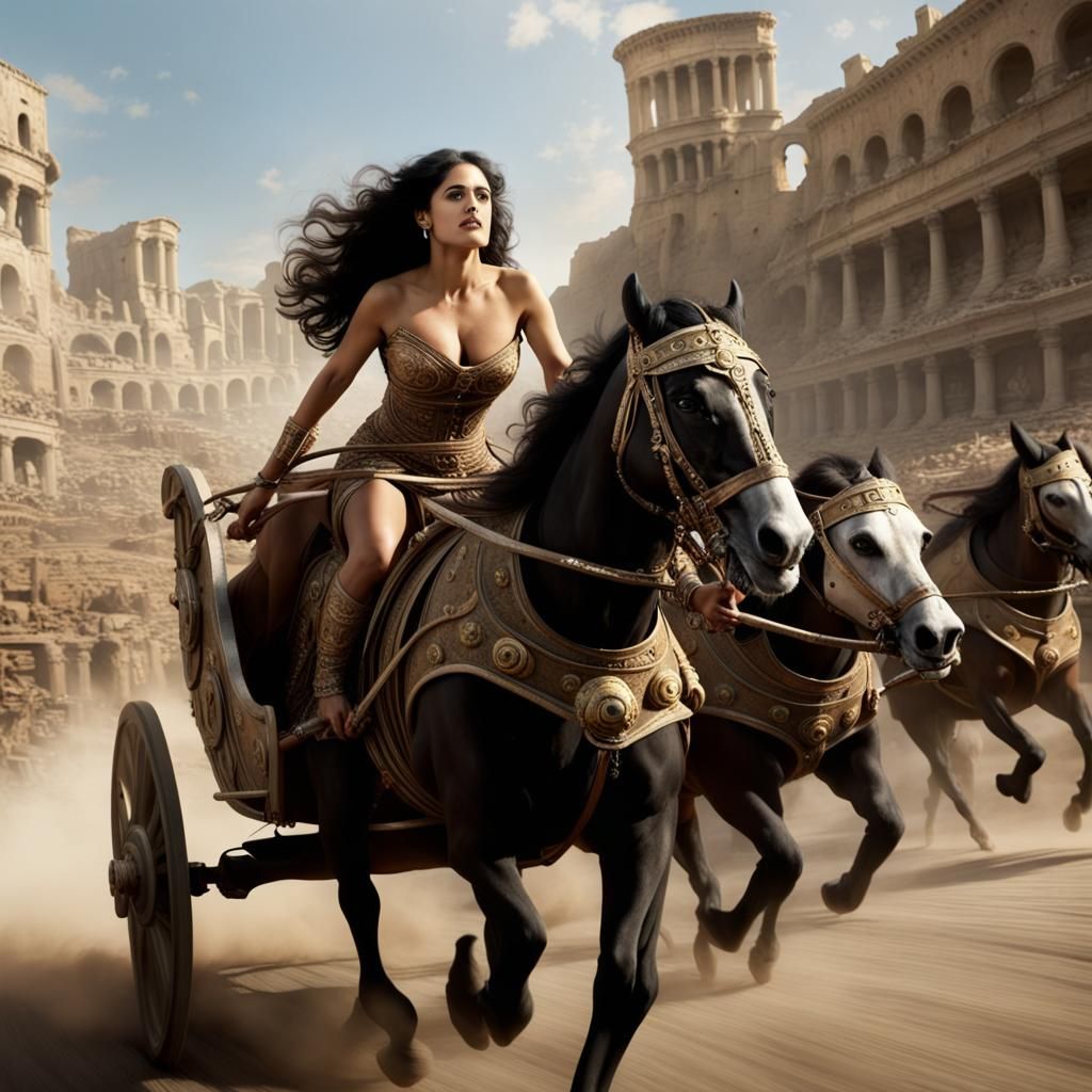 Salma Hayek in Epic Chariot Race