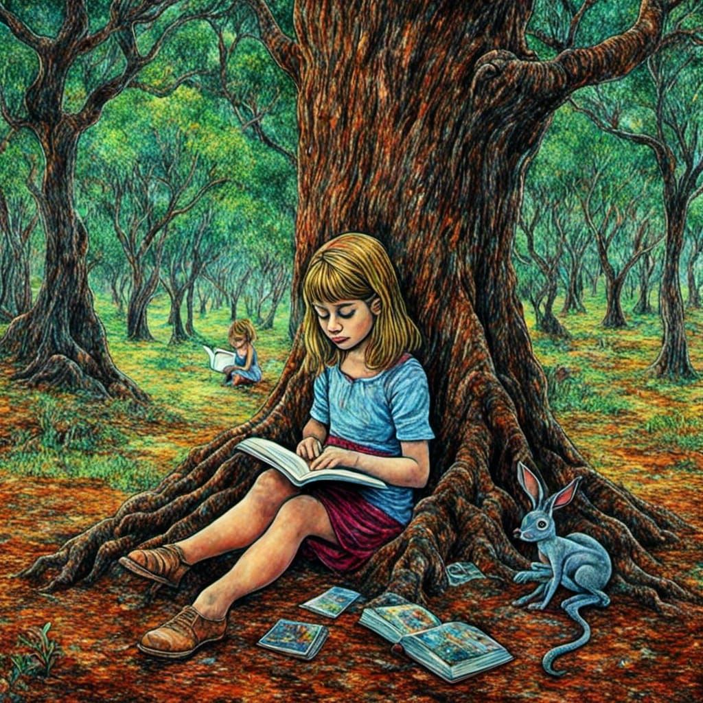 Girl Reading in Forest, Van Gogh-Style Painting