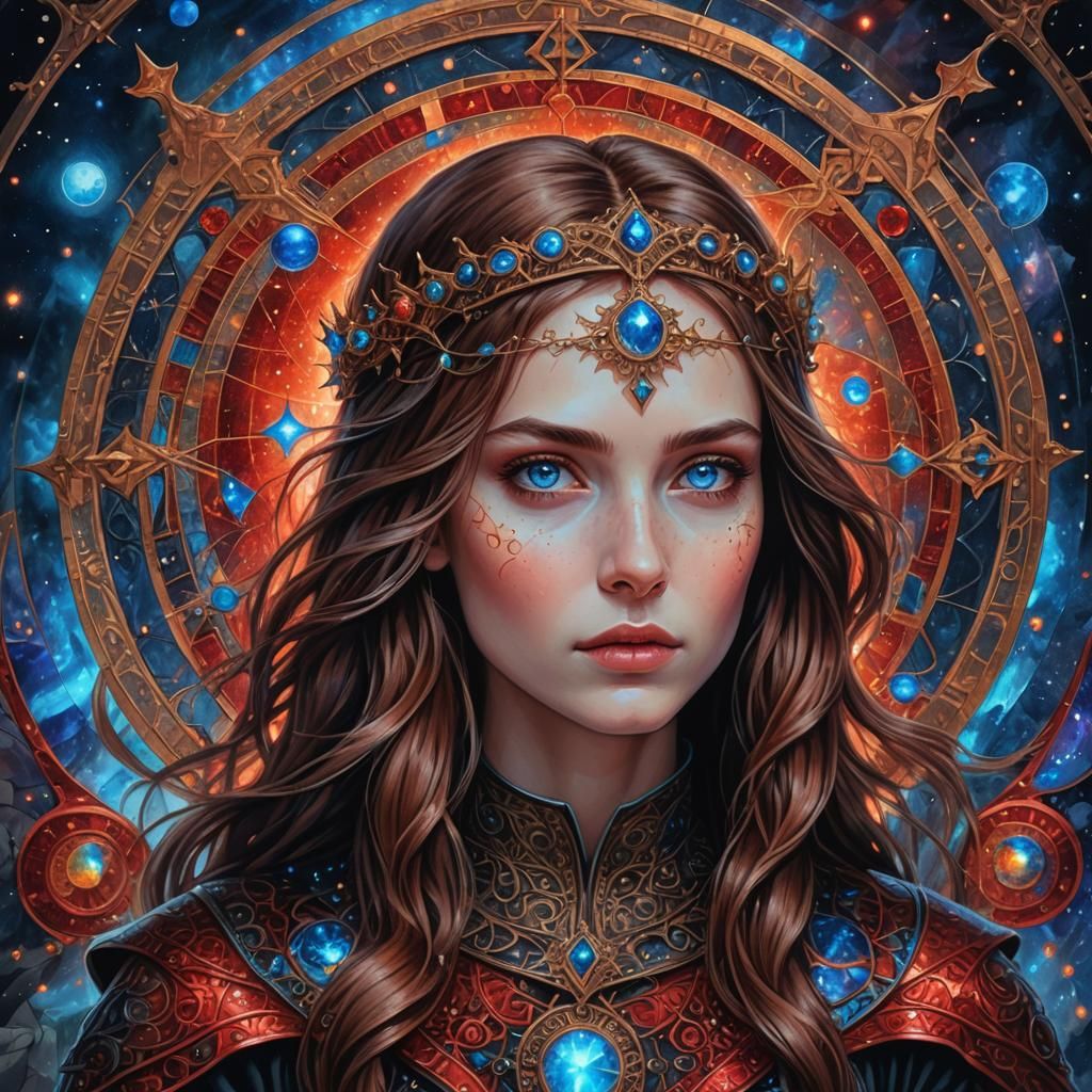 Medieval Woman: Holographic Astral Cosmic Illustration