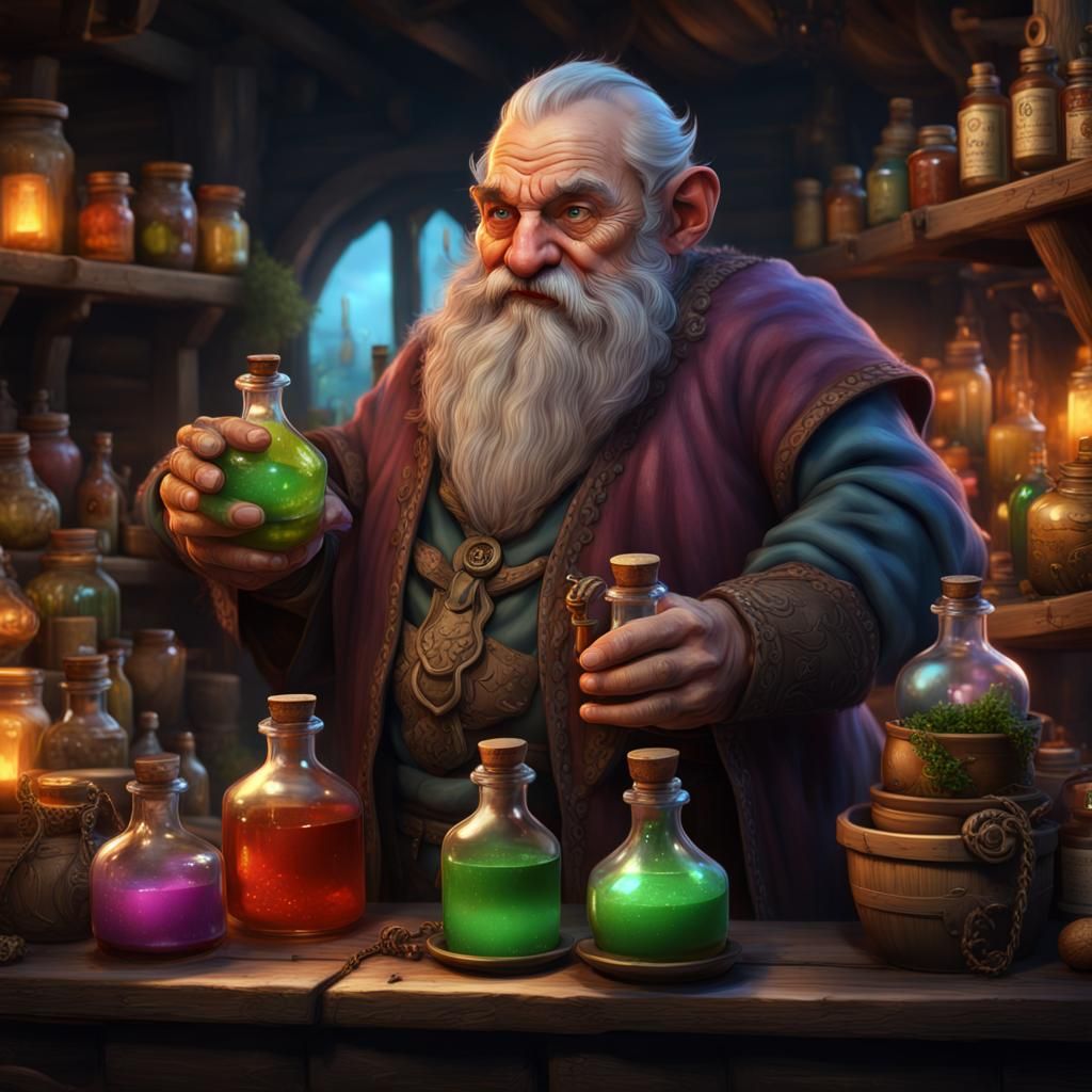 Dwarf Merchant in Colorful Fantasy Village