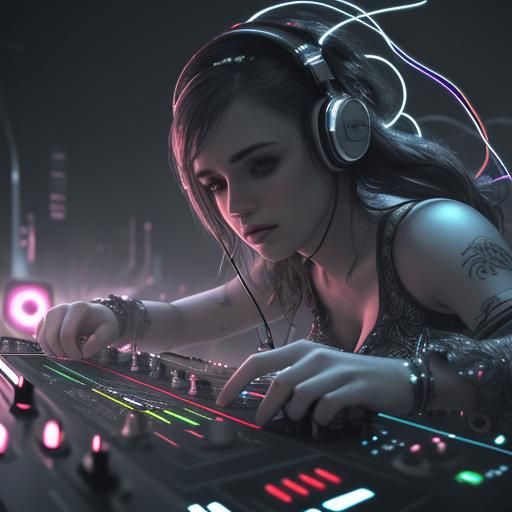 DJ at Electronic Music Festival in Hyperrealistic Style