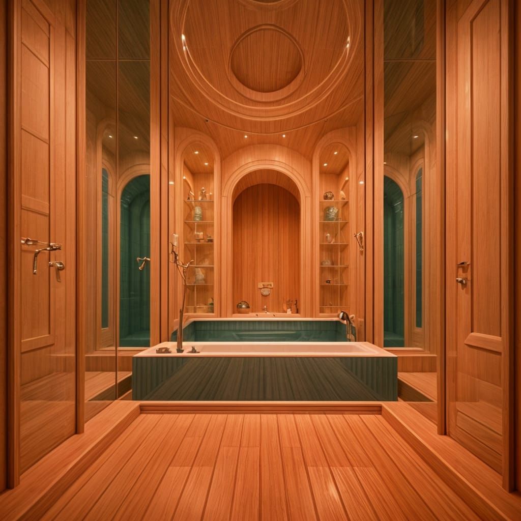 Space Age Luxury Bathroom in Peach, Salmon, and Teal